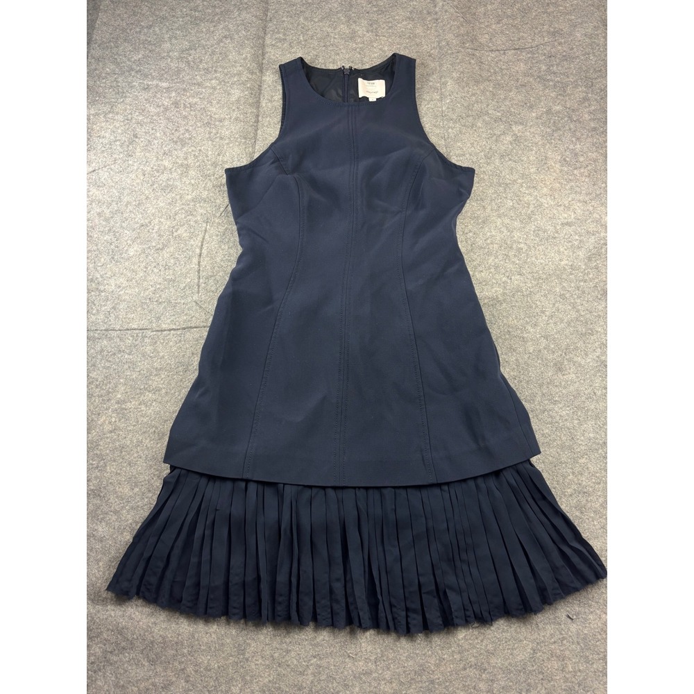 Cinq a Sept Navy Sleeveless Pleated Hem Drop Waist Mini Dress Preppy Womens 2